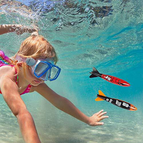 YHmall 4 Pcs Pool Diving Toys Torpedo Bandits Underwater Gliding Shark Small Water Rockets Play and Training Diving Toys for Pool
