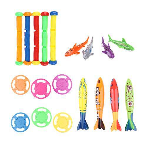 Yiju 19Pcs Plastic Diving Sticks & Rings Set Swim Toy Kids Summer Water Game Gift