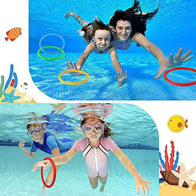 Zoryllic Underwater Swimming Pool Diving Toys,28 PCS Summer Dive Toys Pool Toys Sets for Kids,Diving Rings,Gems,Octopus,Torpedo Bandits,Seaweeds,Fish & Pufferfish
